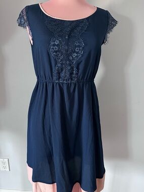 Source Unknown Navy Lace-Accent Mini Dress